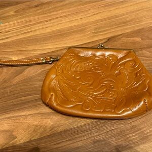 Patricia Nash Embossed Leather Wristlet Clutch in Tan